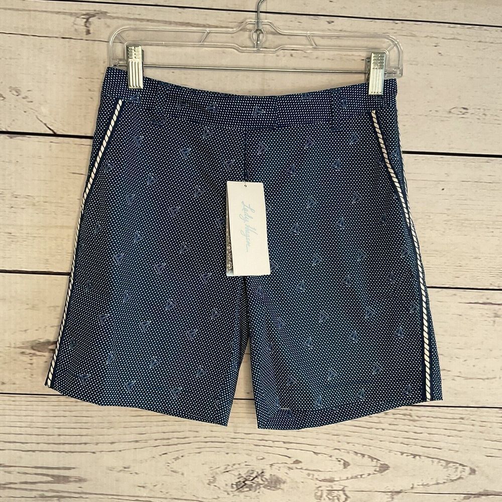 Lady Hagen Golf Shorts Womens 0 Sailboats Sailing Blue‎ 27" Waist Flat Front